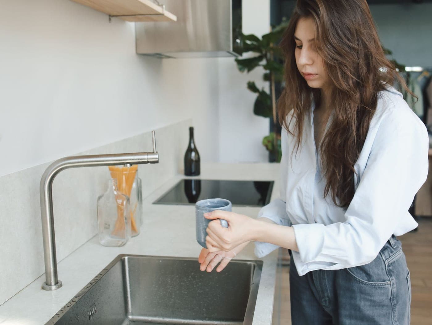 Freshly installed kitchen sink and tap